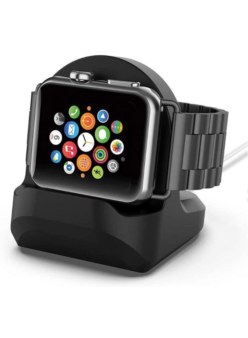 SOLARAE Apple Watch Charging Stand - Compatible with Series 1-7 & SE, Nightstand Mode, Sleek Black Design for All Sizes (38mm-45mm) - Image 1