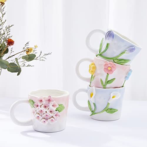 Szoyeay 3D Flower Coffee Mug Pink Rose Ceramic Cup,12 oz Cute Handmade Mugs,Christmas Birthday Surprise for Friends Family or Flower Lovers (Pink Rose) - Image 3