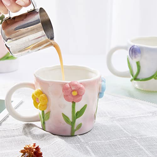 Szoyeay 3D Flower Coffee Mug Pink Rose Ceramic Cup,12 oz Cute Handmade Mugs,Christmas Birthday Surprise for Friends Family or Flower Lovers (Pink Rose) - Image 5