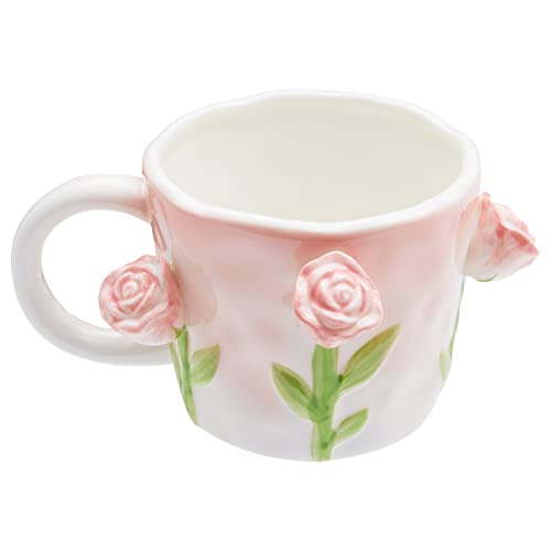 Szoyeay 3D Flower Coffee Mug Pink Rose Ceramic Cup,12 oz Cute Handmade Mugs,Christmas Birthday Surprise for Friends Family or Flower Lovers (Pink Rose) - Image 1