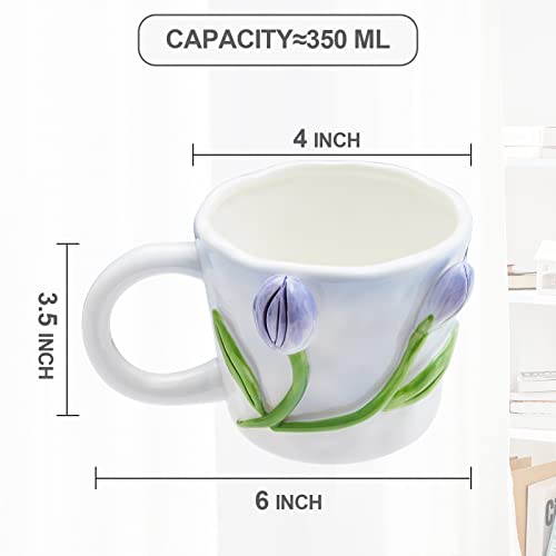 Szoyeay 3D Flower Coffee Mug Pink Rose Ceramic Cup,12 oz Cute Handmade Mugs,Christmas Birthday Surprise for Friends Family or Flower Lovers (Pink Rose) - Image 2