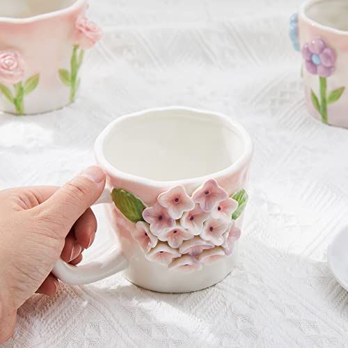 Szoyeay 3D Flower Coffee Mug Pink Rose Ceramic Cup,12 oz Cute Handmade Mugs,Christmas Birthday Surprise for Friends Family or Flower Lovers (Pink Rose) - Image 4