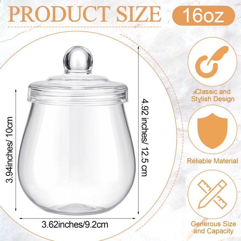 Nuogo 4 Pcs Plastic Candy and Cookie Jars with Lids Clear Cookie Container Candy Jars Large Airtight Apothecary Storage Organization for Wedding Home Kitchen Bar (Classic,16 oz) - Image 2