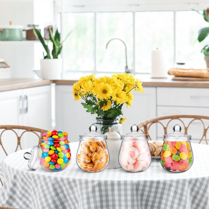 Nuogo 4 Pcs Plastic Candy and Cookie Jars with Lids Clear Cookie Container Candy Jars Large Airtight Apothecary Storage Organization for Wedding Home Kitchen Bar (Classic,16 oz) - Image 3