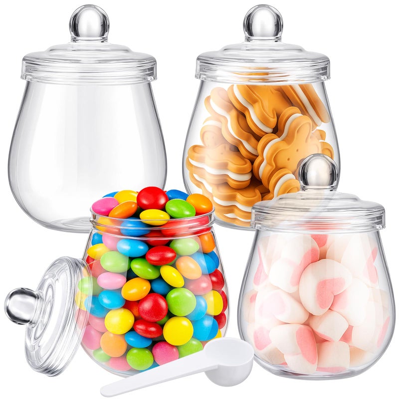 Nuogo 4 Pcs Plastic Candy and Cookie Jars with Lids Clear Cookie Container Candy Jars Large Airtight Apothecary Storage Organization for Wedding Home Kitchen Bar (Classic,16 oz) - Image 1