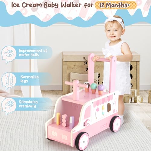 Asweets Wooden Baby Push and Pull Walker with Wheels Learining Acticity Walker for Boys Girls Multiple Activities Center Develops Motor Skills Stimulates 173L x 91W x 181H - Image 5
