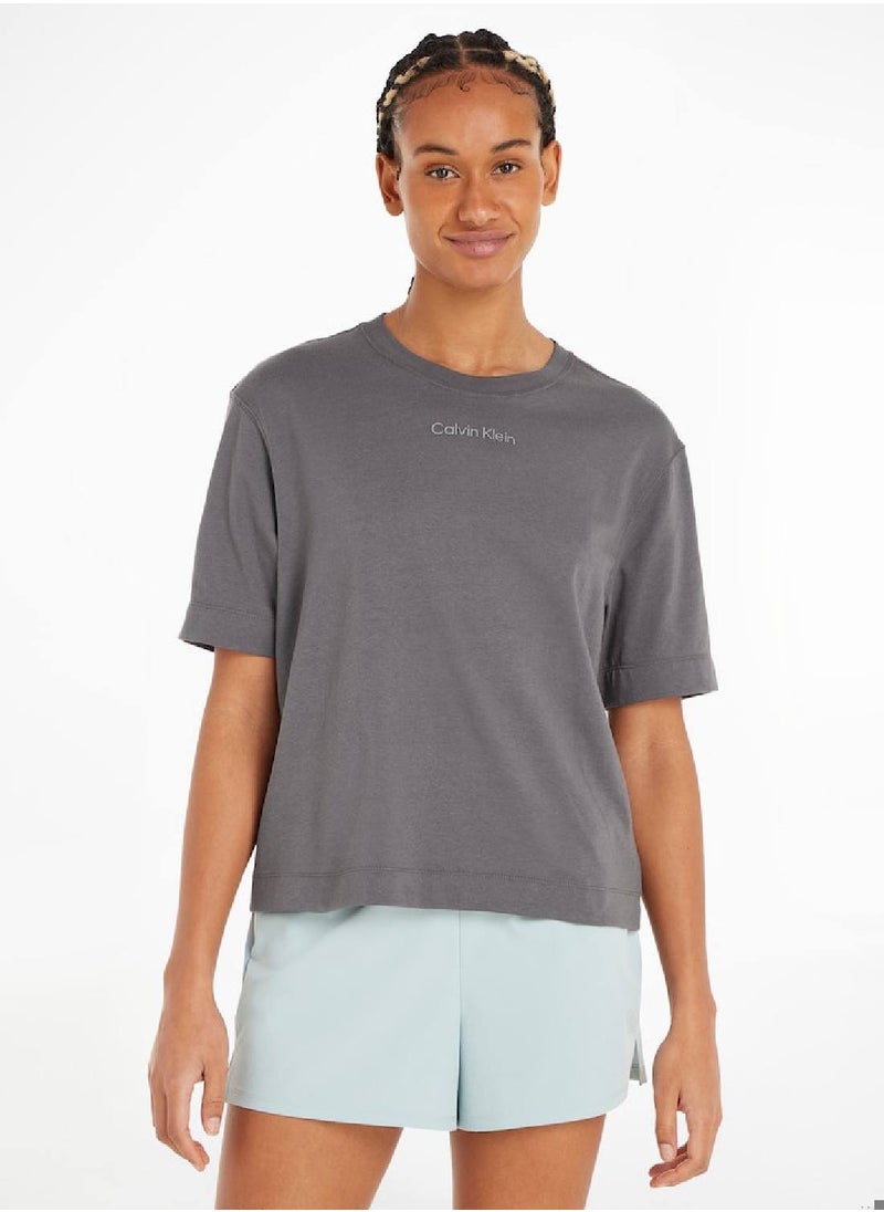CALVIN KLEIN - Calvin Klein Women's T-Shirt - Short Sleeves - Sportswear - Cotton , Grey - Image 1