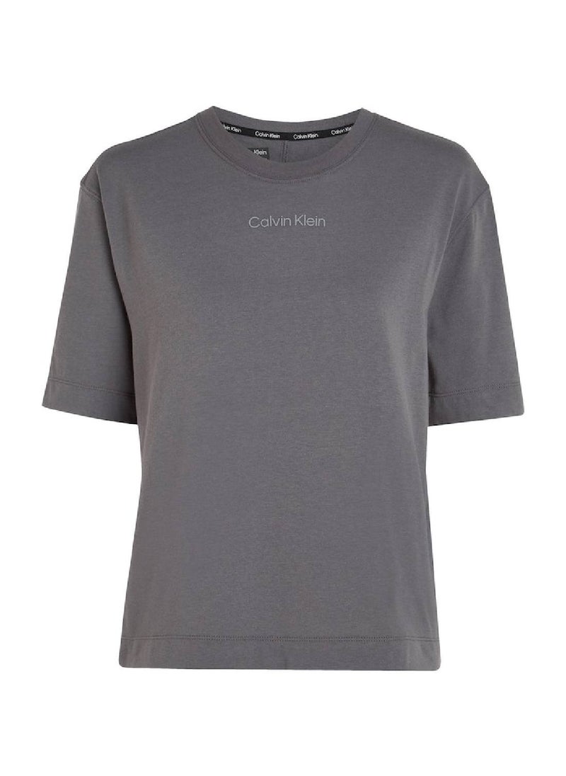 CALVIN KLEIN - Calvin Klein Women's T-Shirt - Short Sleeves - Sportswear - Cotton , Grey - Image 1