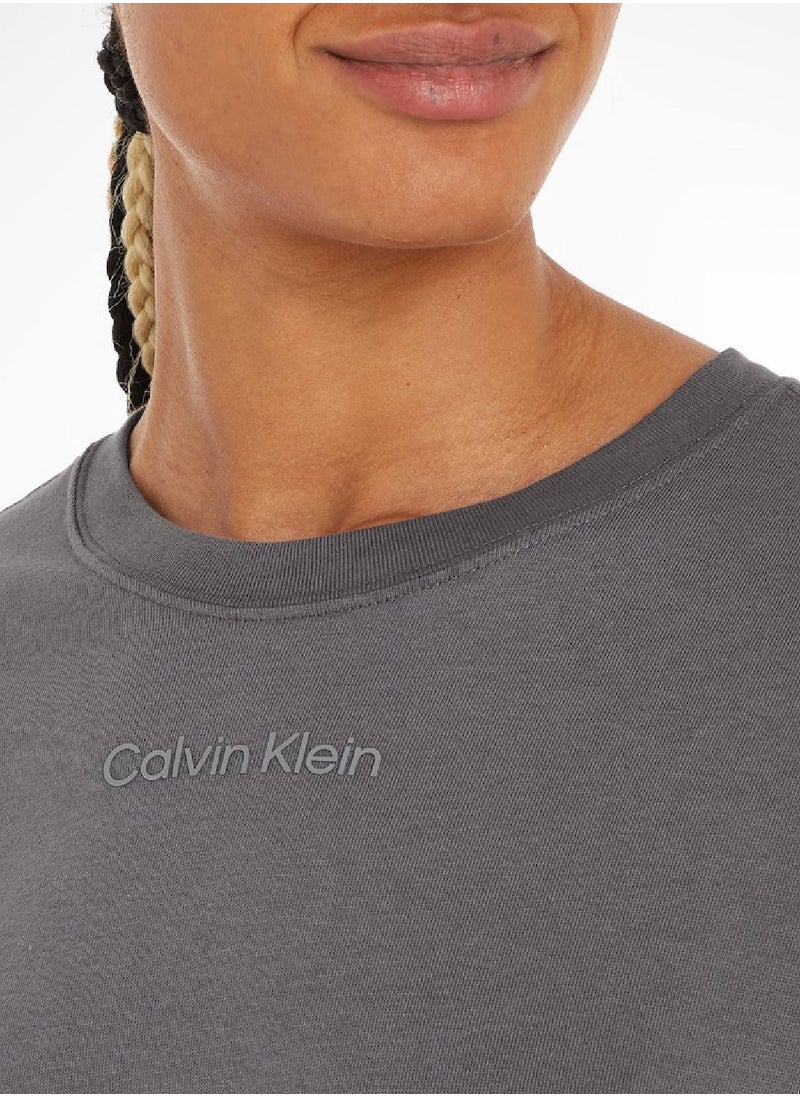 CALVIN KLEIN - Calvin Klein Women's T-Shirt - Short Sleeves - Sportswear - Cotton , Grey - Image 1