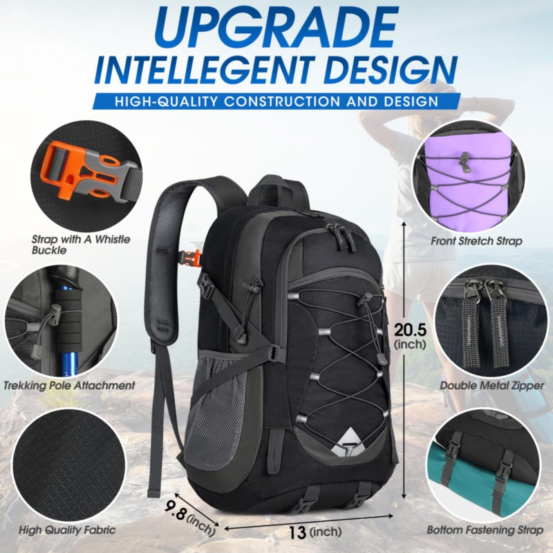 IGOLUMON Hiking Backpack 40L Packable Lightweight Camping Backpack Men Women Waterproof Hiking Daypack Outdoor Travel Daypack,Black - Image 2