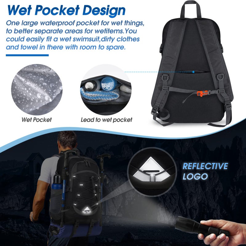 IGOLUMON Hiking Backpack 40L Packable Lightweight Camping Backpack Men Women Waterproof Hiking Daypack Outdoor Travel Daypack,Black - Image 4