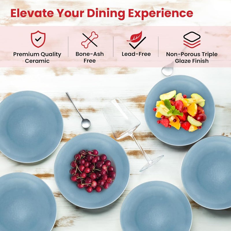 Homestic 14 Pcs Ceramic Dinner Set | Dishwasher & Microwave Safe | Crockery Set for Dining & Gifting | 6 Pcs Dinner Plates & 2 Pcs Serving Bowl & 6 Pcs Bowl | Blue - Image 2