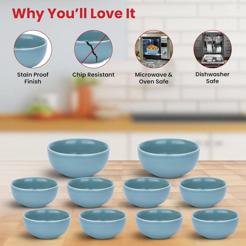 Homestic 14 Pcs Ceramic Dinner Set | Dishwasher & Microwave Safe | Crockery Set for Dining & Gifting | 6 Pcs Dinner Plates & 2 Pcs Serving Bowl & 6 Pcs Bowl | Blue - Image 3