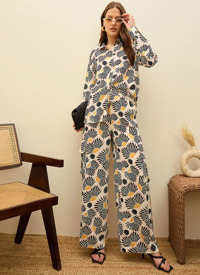 SASSAFRAS Beige Printed Co-Ord Set For Women