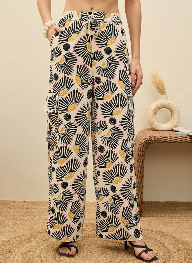 SASSAFRAS Beige Printed Co-Ord Set For Women