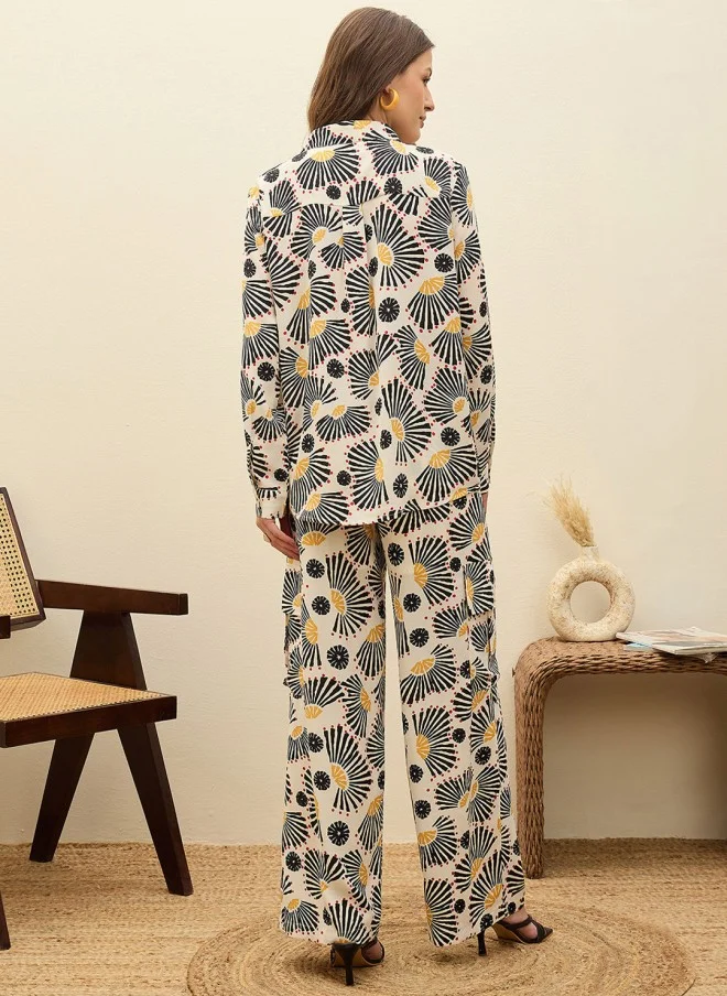 SASSAFRAS Beige Printed Co-Ord Set For Women