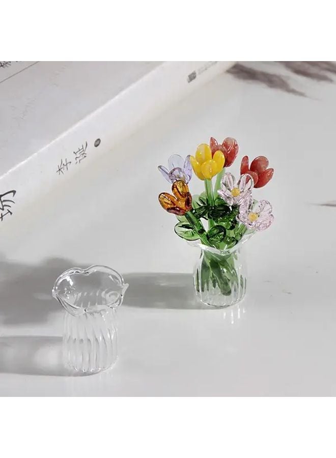 Random 7 Piece Flower and Vase Set Crystal Glass Tulip Decor for Home DIY - Image 1