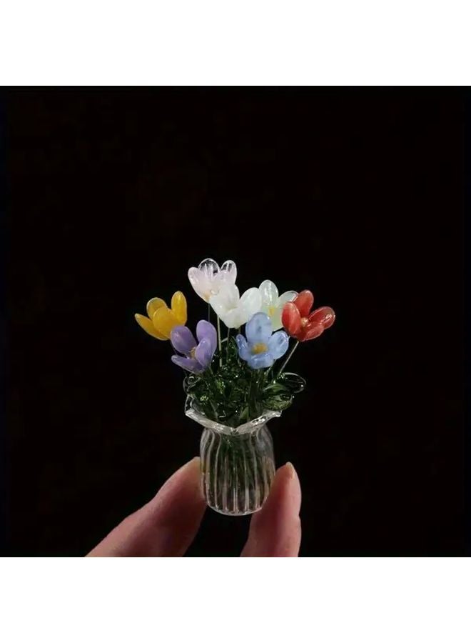 Random 7 Piece Flower and Vase Set Crystal Glass Tulip Decor for Home DIY - Image 4