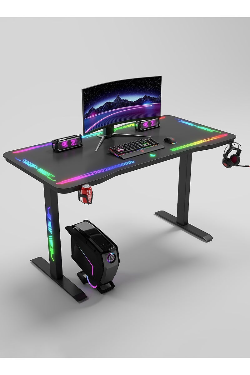 Luttec Game table, small game table, table frame steel, desktop black tempered glass 5MM+board 15MM, ergonomic computer desk, children's desk, writing study desk or home office desk, very suitable for students and gamers - Image 1