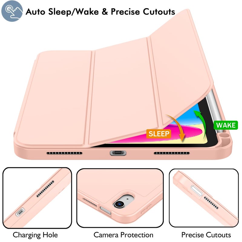 iMieet Case for iPad (A16)/iPad 10th Generation [11-Inch 2025/10.9 Inch 2022], Trifold Stand Smart Cover with Pencil Holder and Soft TPU Back, Supports Touch ID(Bisque) - Image 3