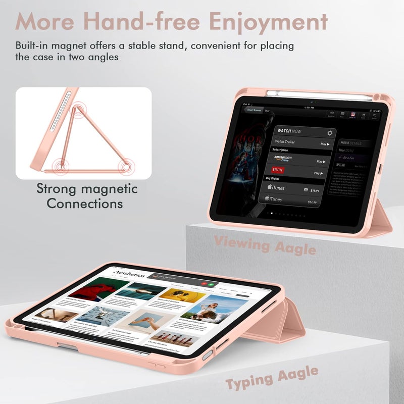 iMieet Case for iPad (A16)/iPad 10th Generation [11-Inch 2025/10.9 Inch 2022], Trifold Stand Smart Cover with Pencil Holder and Soft TPU Back, Supports Touch ID(Bisque) - Image 4