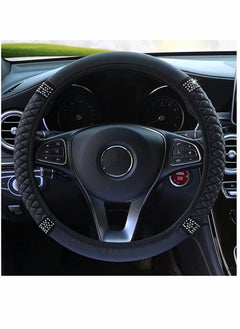 SYOSI Diamond Leather Steering Wheel Cover for Women Girls, with Bling Bling Crystal Rhinestones, Universal Fit 15 Inch Car Steering Wheel Protector (Black)  - Image 2