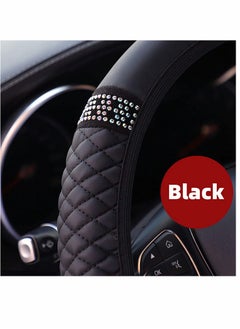SYOSI Diamond Leather Steering Wheel Cover for Women Girls, with Bling Bling Crystal Rhinestones, Universal Fit 15 Inch Car Steering Wheel Protector (Black)  - Image 4