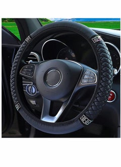 SYOSI Diamond Leather Steering Wheel Cover for Women Girls, with Bling Bling Crystal Rhinestones, Universal Fit 15 Inch Car Steering Wheel Protector (Black)  - Image 3