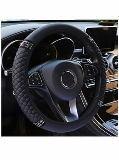 SYOSI Diamond Leather Steering Wheel Cover for Women Girls, with Bling Bling Crystal Rhinestones, Universal Fit 15 Inch Car Steering Wheel Protector (Black)  - Image 1