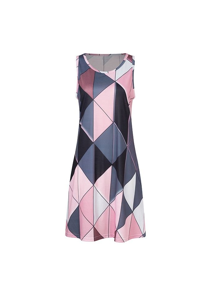 Loquat Women New Sleeveless 3D Print Round Neck Vest Dress