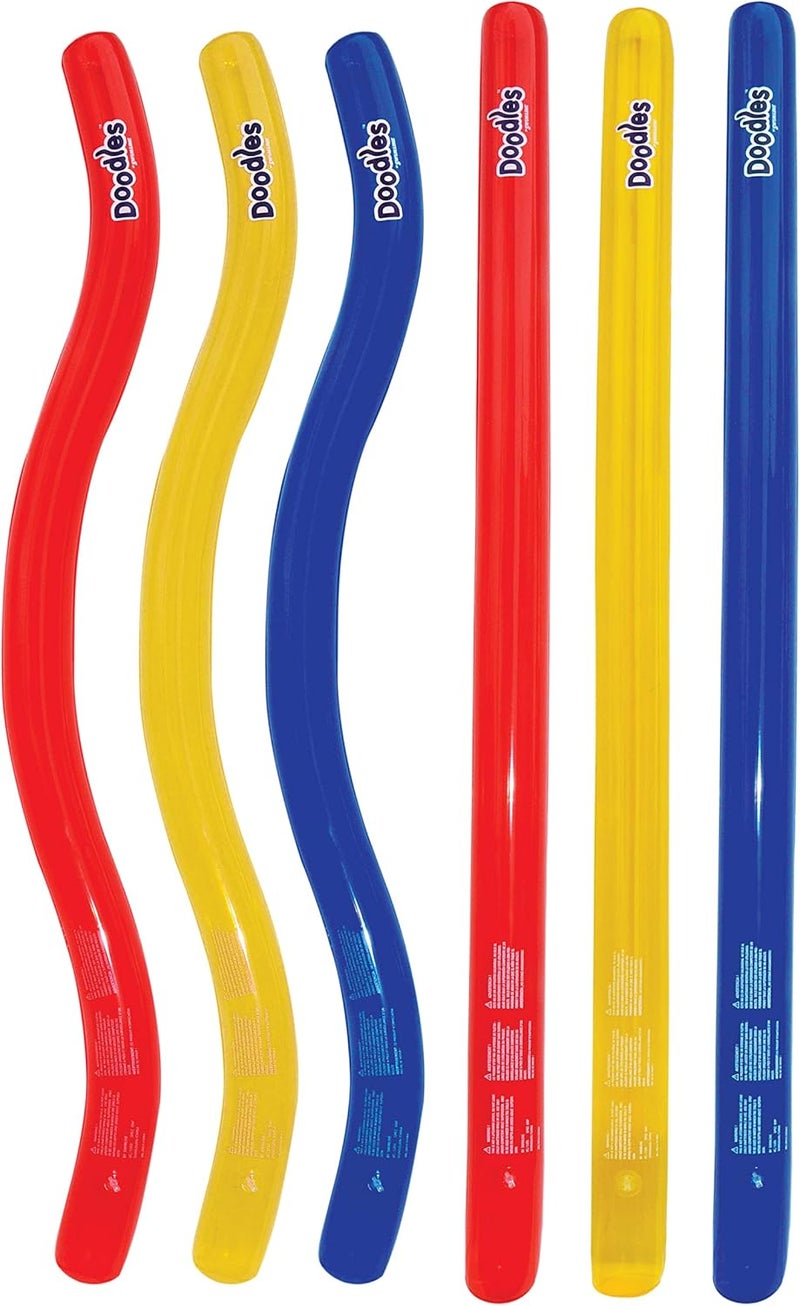 Swimline Doodles Inflatable Pool Noodle Float - 6 Pack in Red, Yellow, and Blue