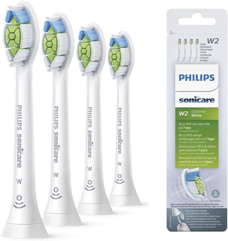 Philips Sonicare Original W2 Optimal White Standard Sonic Toothbrush Heads 4 Pack in White Model HX606410