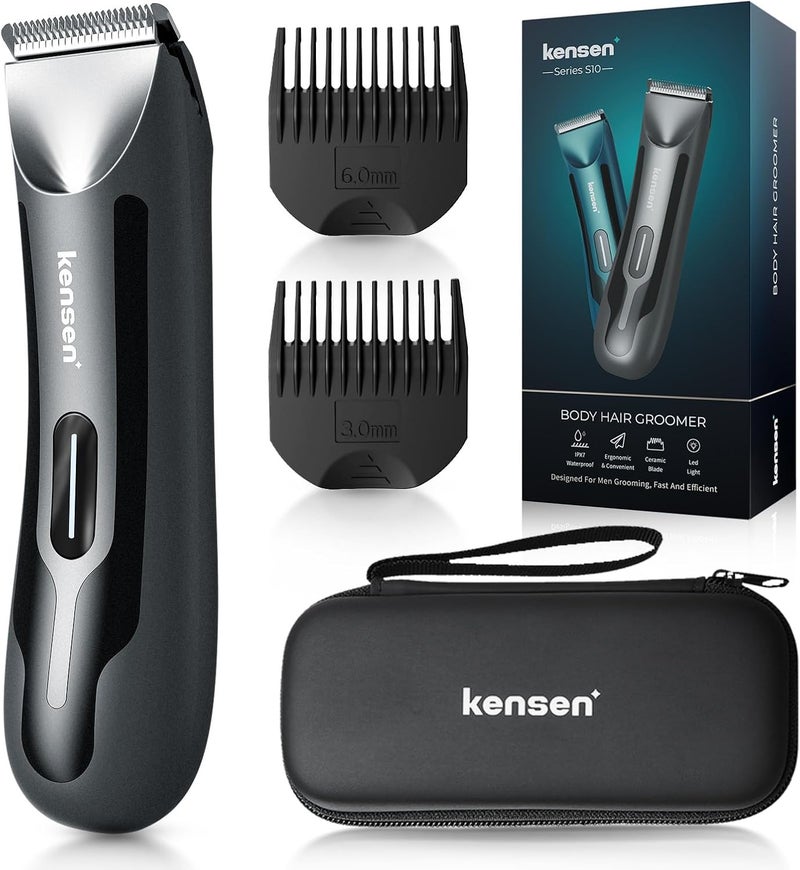 kensen kensen Body Hair Trimmer for Men Electric Groin Hair Trimmer Rechargeable Body Groomer Replaceable Ceramic Blade Heads Waterproof WetDry Clippers Male Pubic Hair Hygiene Razor 