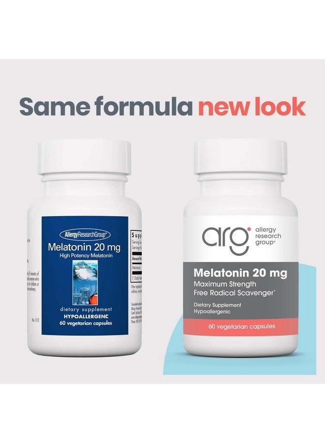 اليرجي ريسيرتش جروب مجموعة أبحاث الحساسية ميلاتونين 20 مجم - ميلاتونين نقي، قوة إضافية للبالغين، مساعد على النوم، جرعة عالية، كبسولات نباتية - 60 كبسولة - Image 1