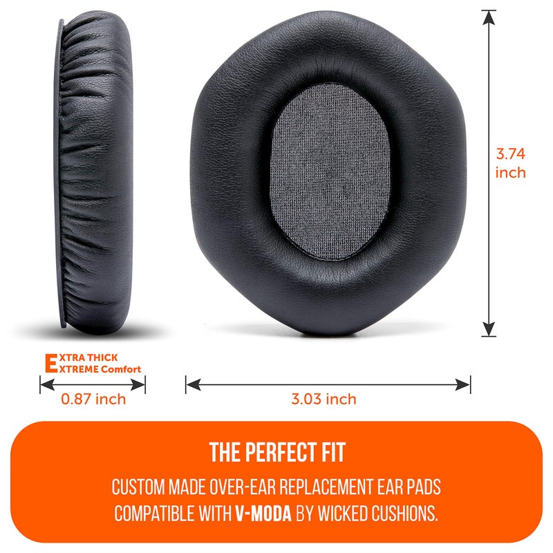 WC Wicked Cushions Replacement XL Ear Pads For Vmoda Headphones - Compatible with Vmoda M100 & Crossfade Series | Soft Leather, Luxurious Memory Foam, Added Thickness, Enhanced Noise Isolation | Black - Image 5