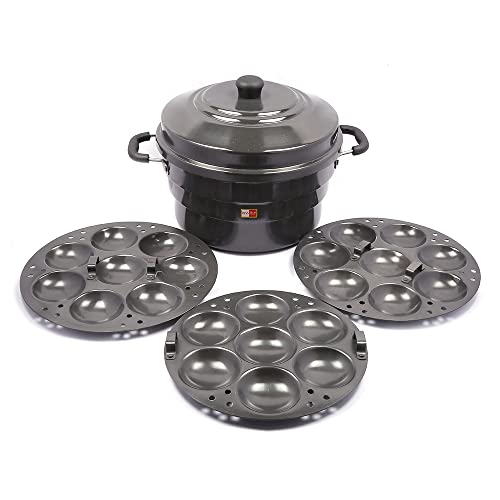KCL Hard Anodised Aluminium Idli Maker/Non-Whistling Traditional Idli Cooker/Idlipot, Cooking 23 Idli - 3 Plate - Image 1