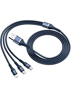 Multi Charging Cable,Data Cable,3-in-1 USB Connector, Braided 100W/6A USB to ios/Micro USB/Type C Data Cable with 66W PD Fast Charge Cable, Compatible with Tablets/iPhone/Samsung/Galaxy/HTC (Blue)