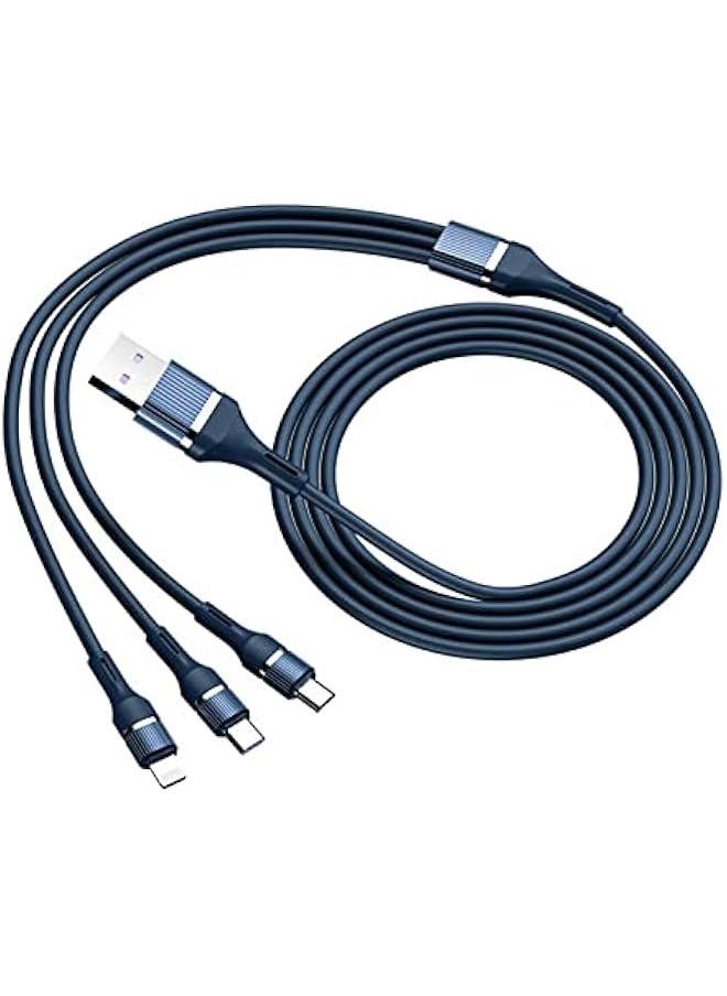 Generic - Multi Charging Cable,Data Cable,3-in-1 USB Connector, Braided 100W/6A USB to ios/Micro USB/Type C Data Cable with 66W PD Fast Charge Cable, Compatible with Tablets/iPhone/Samsung/Galaxy/HTC (Blue) - Image 1