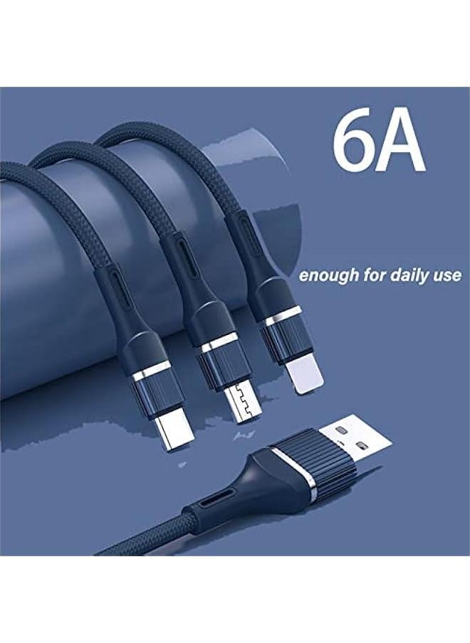 Generic - Multi Charging Cable,Data Cable,3-in-1 USB Connector, Braided 100W/6A USB to ios/Micro USB/Type C Data Cable with 66W PD Fast Charge Cable, Compatible with Tablets/iPhone/Samsung/Galaxy/HTC (Blue) - Image 1