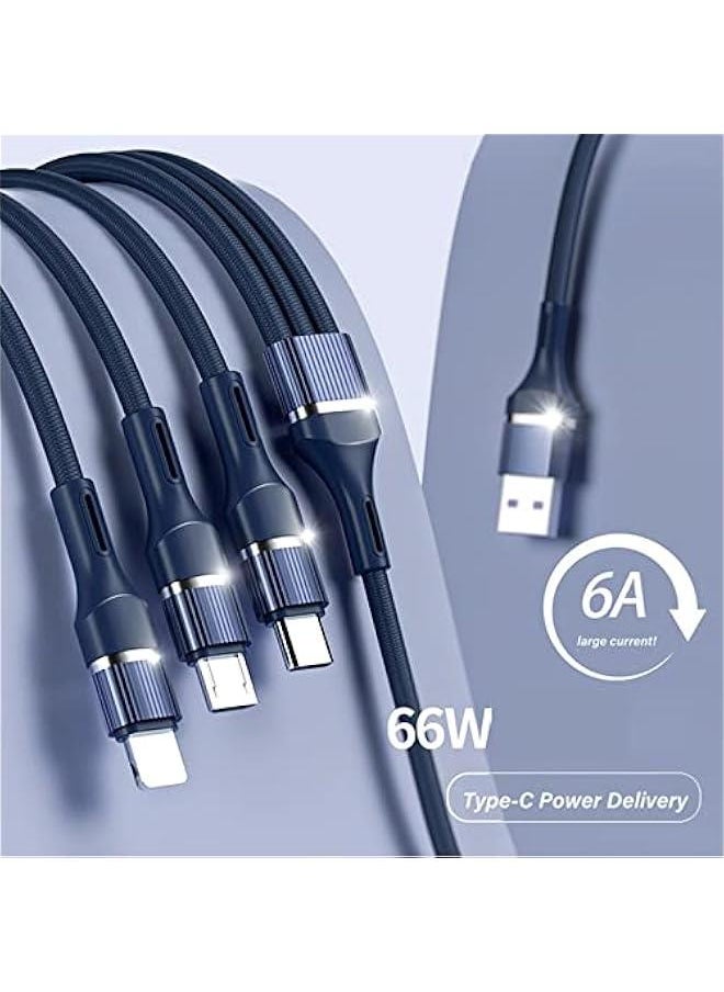 Generic - Multi Charging Cable,Data Cable,3-in-1 USB Connector, Braided 100W/6A USB to ios/Micro USB/Type C Data Cable with 66W PD Fast Charge Cable, Compatible with Tablets/iPhone/Samsung/Galaxy/HTC (Blue) - Image 1