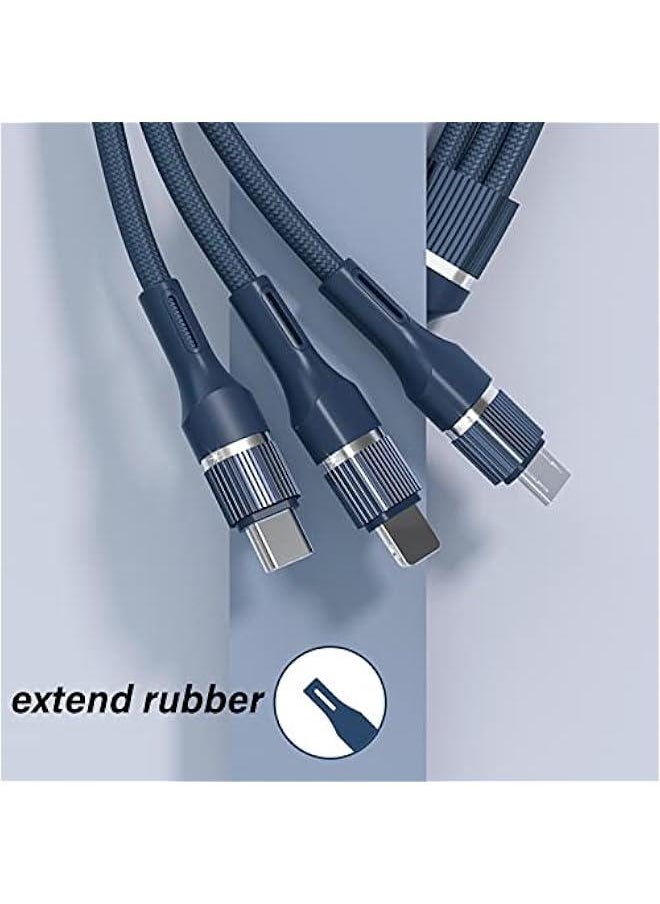 Generic - Multi Charging Cable,Data Cable,3-in-1 USB Connector, Braided 100W/6A USB to ios/Micro USB/Type C Data Cable with 66W PD Fast Charge Cable, Compatible with Tablets/iPhone/Samsung/Galaxy/HTC (Blue) - Image 1