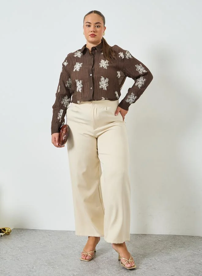 Styli Plus Size Embroidered Long Sleeve Shirt
