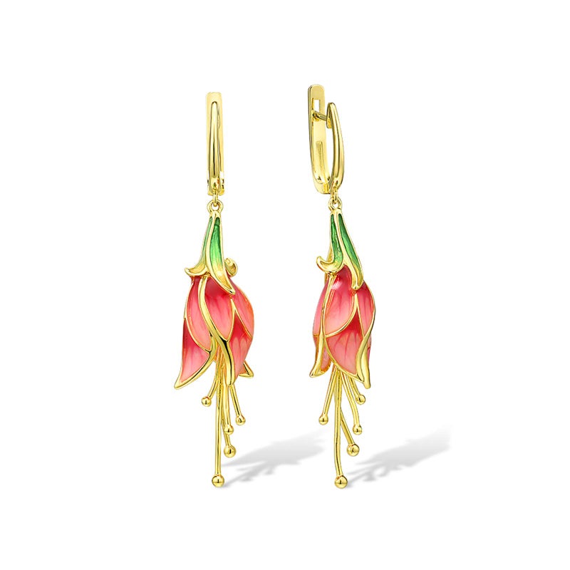 Santuzza Tulip Earrings 925 Sterling Silver Enamel Flower Dangle Earrings Handmade Fine Jewelry for Women Red Latch Back