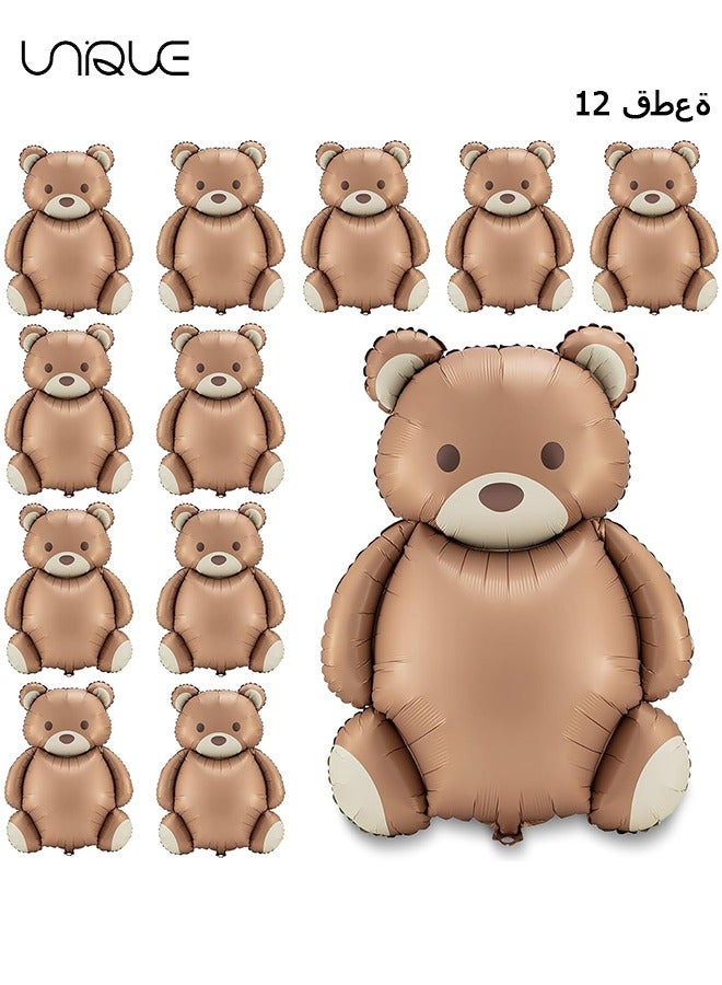Unique Teddy Bear Balloons, 12 Pcs 35 Inch Cartoon Bear Foil Balloons, Matte Big Birthday Balloons for Home Decor, Jungle Animal Themed Party, Baby Shower Decoration Supplies, Bear Birthday Decorations  - Image 1