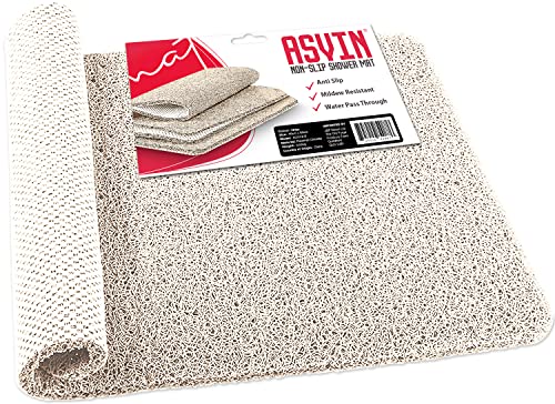 Asvin Soft Textured Bath, Shower, Tub Mat, 24x16 Inch, Phthalate Free, Non Slip Comfort Bathtub Mats with Drain, PVC Loofah Bathroom Mats for Wet Areas, Quick Drying - Image 1