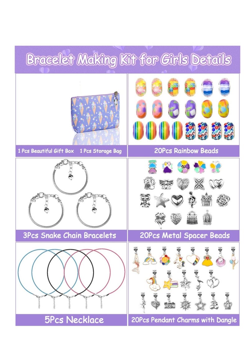 Generic - Charm Bracelet Making Kit with Beads Pendant Charms Bracelets and Necklace Girls Charm Bracelet Making Kit for DIY Craft Gifts for Teen Girls with a Unicorn Gift Box and Storage Bag - Image 1