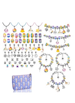 Charm Bracelet Making Kit with Beads Pendant Charms Bracelets and Necklace Girls Charm Bracelet Making Kit for DIY Craft Gifts for Teen Girls with a Unicorn Gift Box and Storage Bag