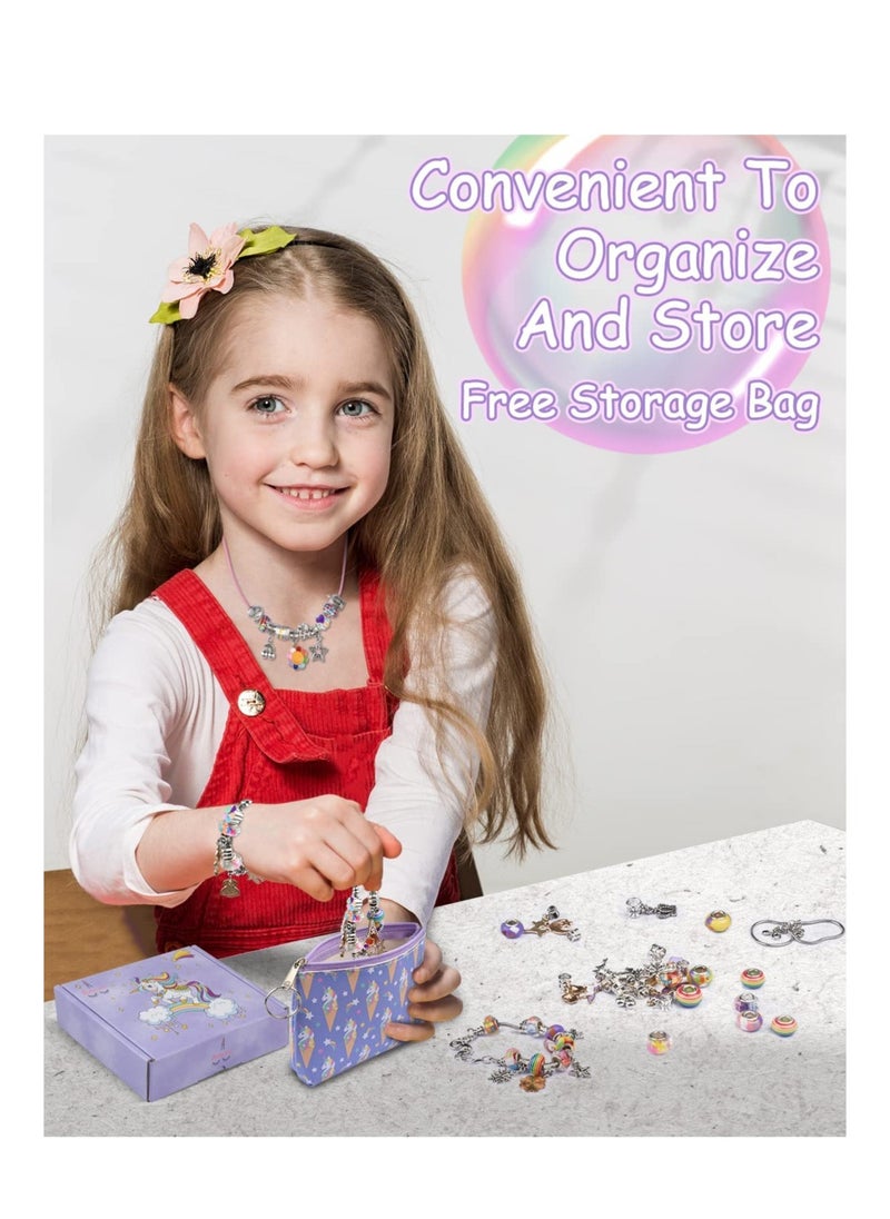 Generic - Charm Bracelet Making Kit with Beads Pendant Charms Bracelets and Necklace Girls Charm Bracelet Making Kit for DIY Craft Gifts for Teen Girls with a Unicorn Gift Box and Storage Bag - Image 1