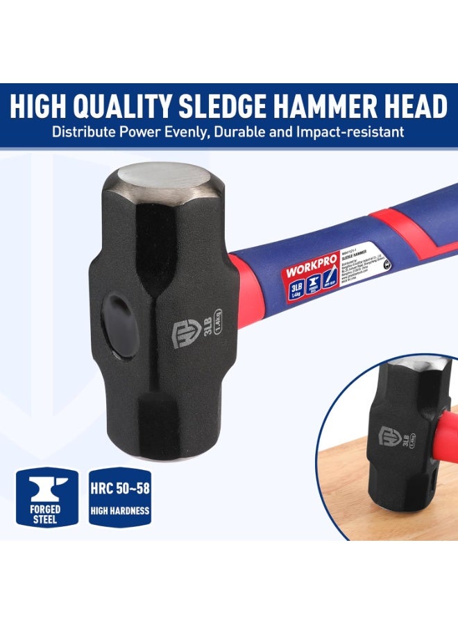 WORKPRO مطرقة نادي بمقبض من الألياف الزجاجية، رأس فولاذي مطروق، مقبض مريح غير قابل للانزلاق، مطرقة ثقيلة للحدائق، بناء، صخور - Image 2