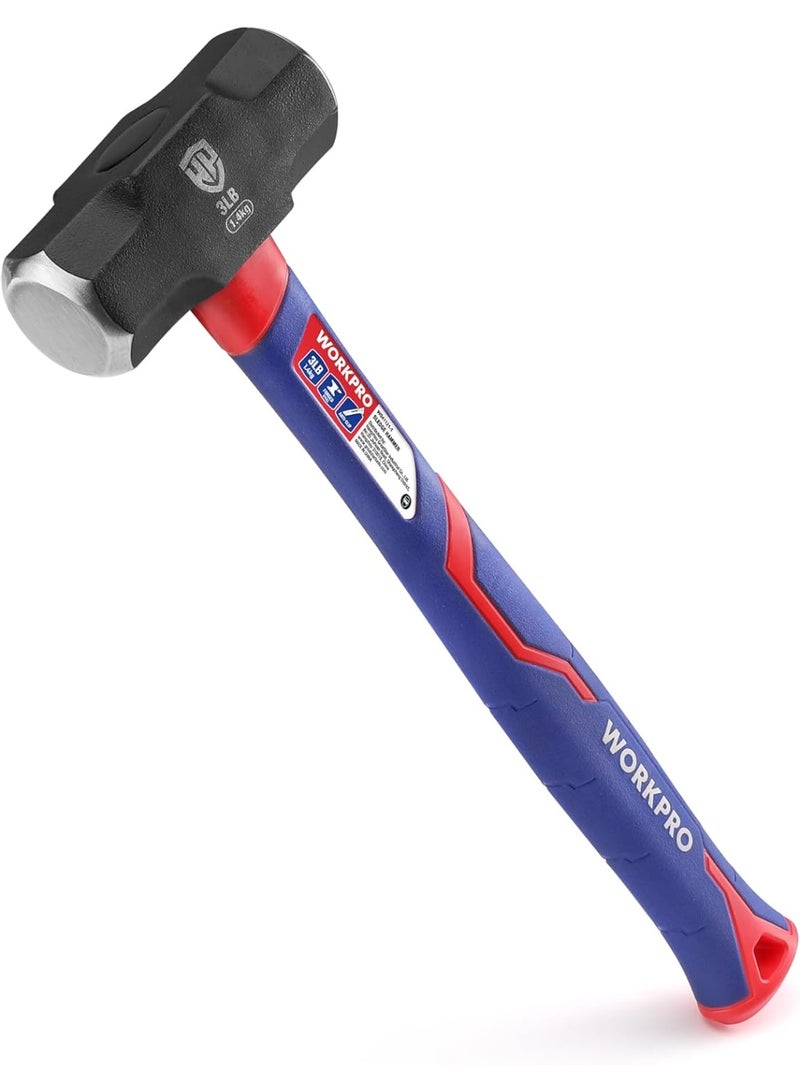 WORKPRO مطرقة نادي بمقبض من الألياف الزجاجية، رأس فولاذي مطروق، مقبض مريح غير قابل للانزلاق، مطرقة ثقيلة للحدائق، بناء، صخور - Image 1